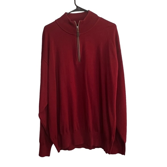 Orvis Men's Size XL Sweater Red Burgundy 100% Wool 1/4 Zip Pullover - Picture 1 of 10